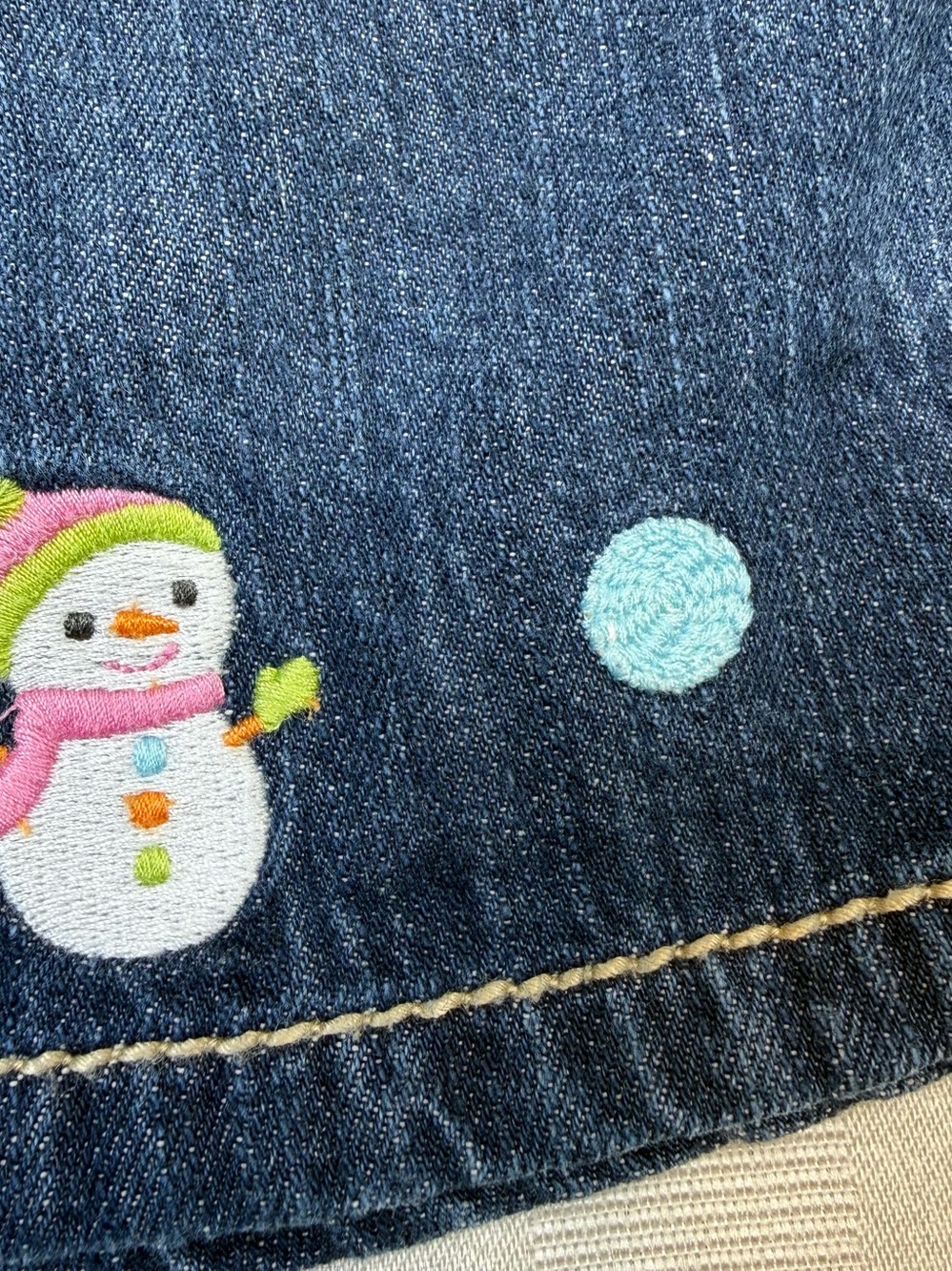Gymboree Girls 2T Cozy Cutie Denim Skirt Snowman Embroidered Christmas Holiday - Picture 7 of 8